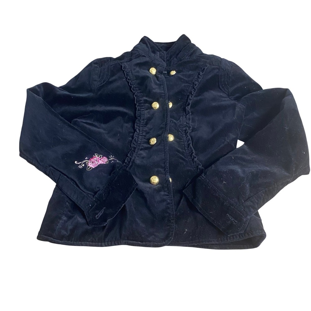 The Children's Place velvet black pink floral embroidered button jacket SIZE XL